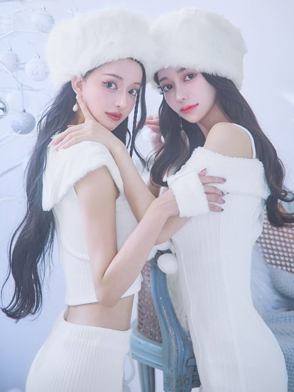 画像5: 【即日発送！】【サンタコス 4点セット】【XS-Lサイズ】ファーティペット付きニットセットアップサンタコスプレ(SLG001)(SFB001)[OF03]