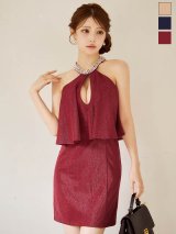 ビジューネックウエストフリルラメタイトミニドレス/キャバドレス【XS-Mサイズ/3カラー】[OF03B] 【IM】dzw