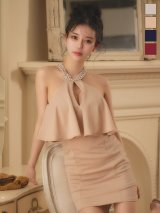 ビジューネックウエストフリルラメタイトミニドレス/キャバドレス【XS-Mサイズ/4カラー】[OF03] 【IM】dzw