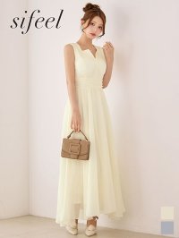 【sifeel/シフィール】ウエストギャザーラメシフォンフレアワンピースドレス/キャバドレス【S-Lサイズ/2カラー】[OF03] 