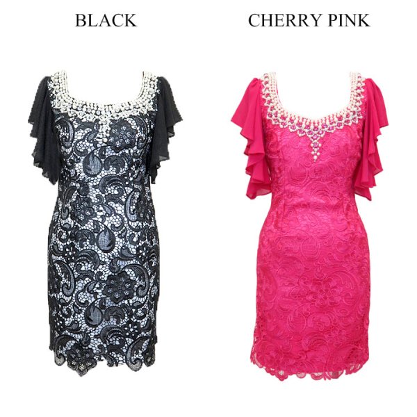 画像11: 丈の長さが選べる！フロントレースサテンミニパーティードレス【XS-XXLサイズ/9カラー】[OF01A]【SB】