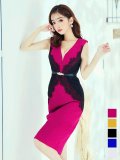 バイカラーノースリーブタイトミディアムドレス/キャバドレス【S-Lサイズ/5カラー】[OF04]