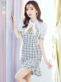 リボンネックレースツイードマーメイドドレス/キャバドレス【XS-Lサイズ/3カラー】[OF04]