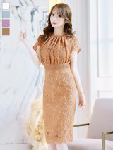 総レースハイネックタイトミディアムドレス/キャバドレス【S-Lサイズ/4カラー】