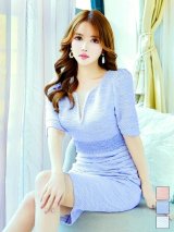 ミックスツイードパフスリーブタイトミディアムドレス/キャバドレス【S-Lサイズ/3カラー】[OF04]