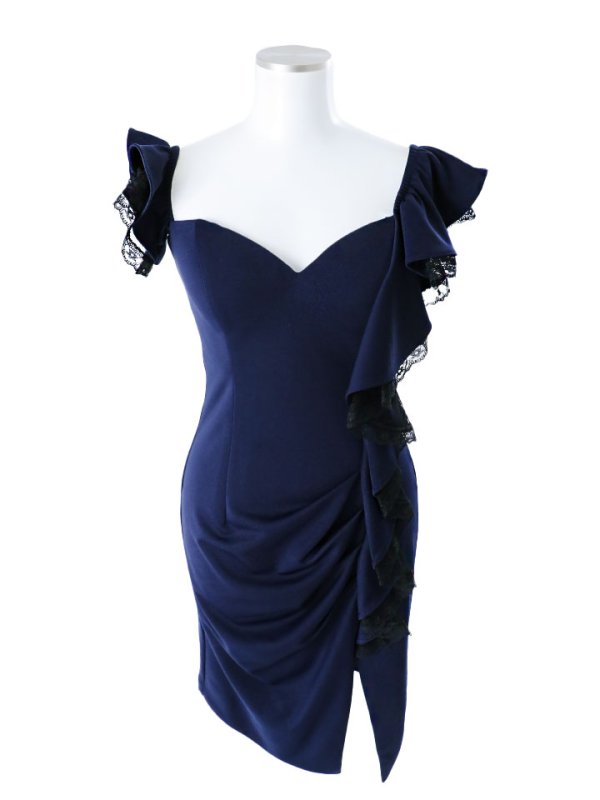 画像1: 【高級ドレスセール】 オフショル/ ワンカラー/ フリル/ タイト/ ミニドレス/ キャバドレス【S-Mサイズ/2カラー】[HC02] 【AOC】