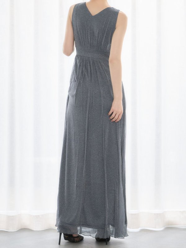 画像8: グリッターラメロングドレス/カシュクール/ノースリーブ/谷間見せ/背中隠し/キャバドレス【S-XLサイズ/2カラー】[OF03B]