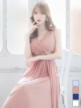 新色登場!ノースリーブ/カシュクール/Vネック/ビジュー/チュール/ストレッチ/無地/谷間見せ/背中見せ/ロングドレス/キャバドレス【Fサイズ/4カラー】[OF03-X] 【IM】