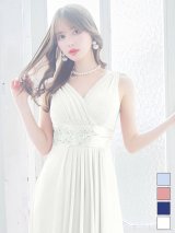 新色登場!ノースリーブ/カシュクール/Vネック/ビジュー/チュール/ストレッチ/無地/谷間見せ/背中見せ/ロングドレス/キャバドレス【Fサイズ/4カラー】[OF03-X] 【IM】