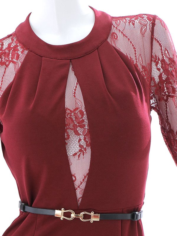 画像17: SALE!花柄刺繍レースドレス/ホルターネック/胸元カット/ベルト/透け感/谷間見せ/ロングドレス/キャバドレス【S-Lサイズ/1カラー】[OF03B-X] 【IM】