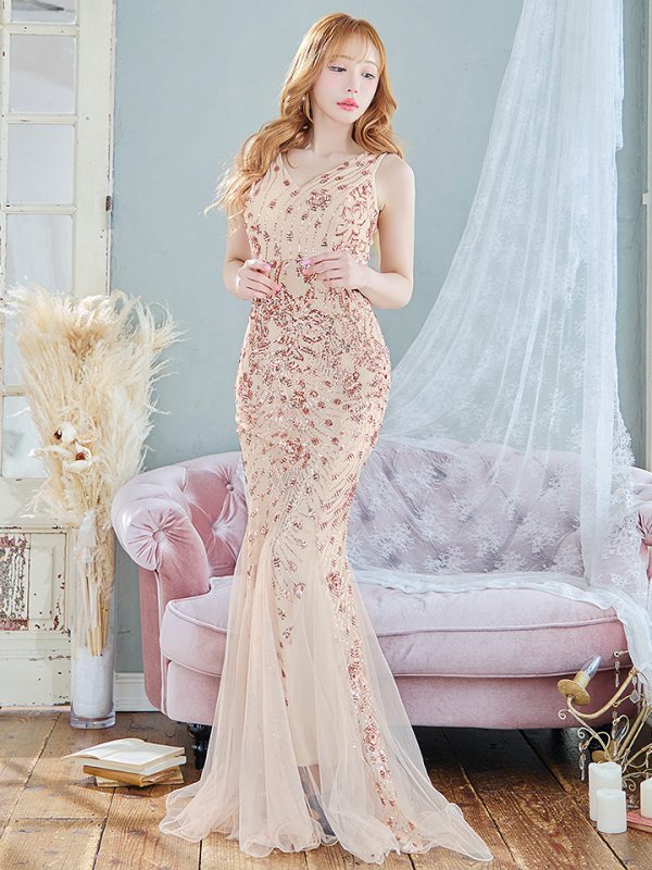 画像3: スパンコールマーメイドロングドレス/谷間見せ/ノースリーブ/ロングドレス/キャバドレス【S-Lサイズ/2カラー】[OF03B-X] 【IM】