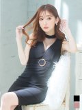 【ファイナルセール】リブストライプドレス/ホルターネック/ノースリーブ/フェイクベルト/胸元透け/谷間見せ/背中隠し/ミディアムドレス/キャバドレス【S-Mサイズ/2カラー】[OF08] 【IM】