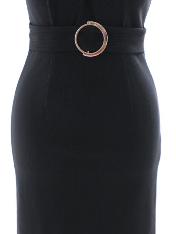 画像31: 【スプリングセール！】SALE!リブストライプドレス/ホルターネック/ノースリーブ/フェイクベルト/胸元透け/谷間見せ/背中隠し/ミディアムドレス/キャバドレス【S-Mサイズ/2カラー】[OF03] 【IM】