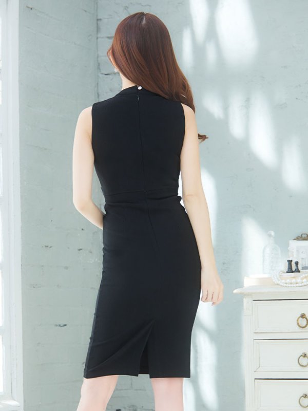 画像7: 【スプリングセール！】SALE!リブストライプドレス/ホルターネック/ノースリーブ/フェイクベルト/胸元透け/谷間見せ/背中隠し/ミディアムドレス/キャバドレス【S-Mサイズ/2カラー】[OF03] 【IM】