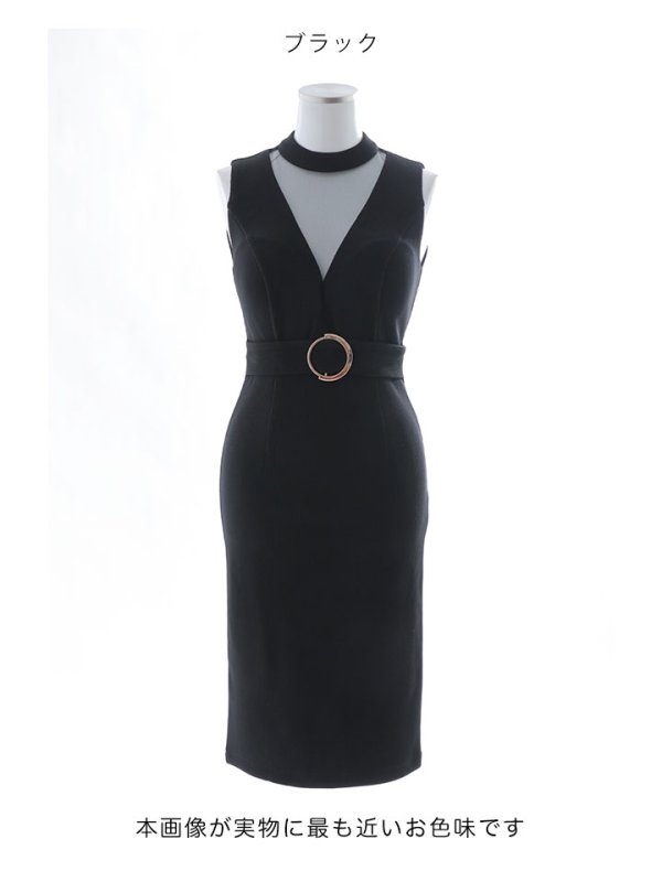 画像25: 【スプリングセール！】SALE!リブストライプドレス/ホルターネック/ノースリーブ/フェイクベルト/胸元透け/谷間見せ/背中隠し/ミディアムドレス/キャバドレス【S-Mサイズ/2カラー】[OF03] 【IM】