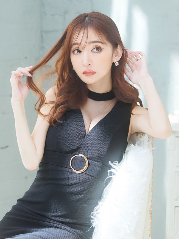 画像11: 【スプリングセール！】SALE!リブストライプドレス/ホルターネック/ノースリーブ/フェイクベルト/胸元透け/谷間見せ/背中隠し/ミディアムドレス/キャバドレス【S-Mサイズ/2カラー】[OF03] 【IM】