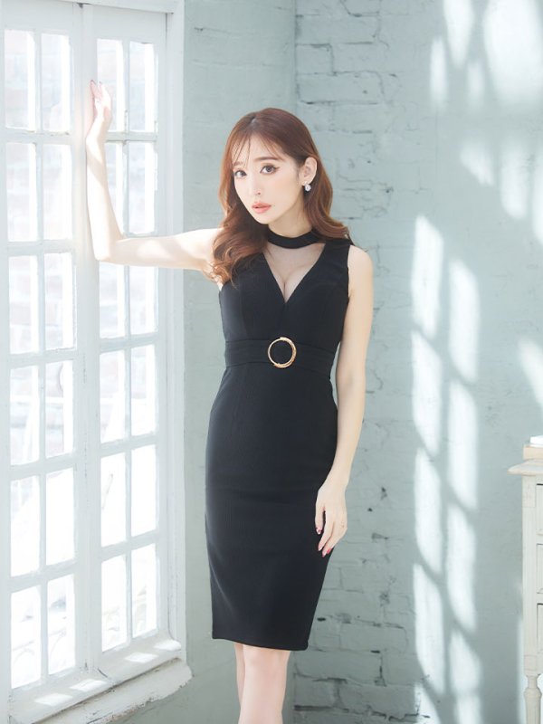 画像23: 【スプリングセール！】SALE!リブストライプドレス/ホルターネック/ノースリーブ/フェイクベルト/胸元透け/谷間見せ/背中隠し/ミディアムドレス/キャバドレス【S-Mサイズ/2カラー】[OF03] 【IM】