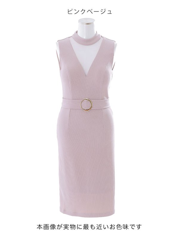 画像26: 【スプリングセール！】SALE!リブストライプドレス/ホルターネック/ノースリーブ/フェイクベルト/胸元透け/谷間見せ/背中隠し/ミディアムドレス/キャバドレス【S-Mサイズ/2カラー】[OF03] 【IM】