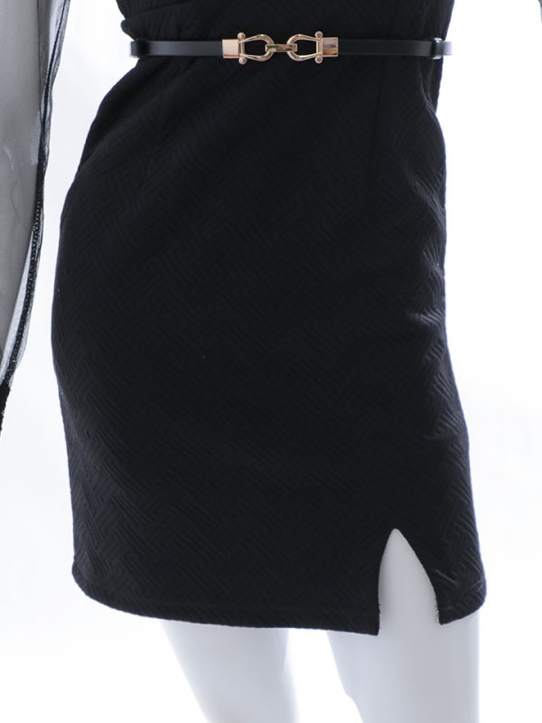 画像15: チュールスリーブドレス/チュール/ロングスリーブ/ベルト/タイト/谷間見せ/ミニドレス/キャバドレス【XS-Lサイズ/1カラー】[OF03B] 【IM】