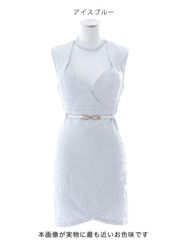 画像13: 花柄刺繍レースドレス/ノースリーブ/ベルト/胸元透け/谷間見せ/背中隠し/ミニドレス/キャバドレス【XS-Mサイズ/1カラー】[OF03B] 【IM】