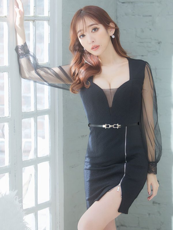 画像4: 再入荷!ボリュームシアースリーブ/チュール袖/ロングスリーブ/肌見せ/谷間見せ/背中見せ/タイト/ミニドレス/キャバドレス【S-Lサイズ/2カラー】[OF03B] 【IM】