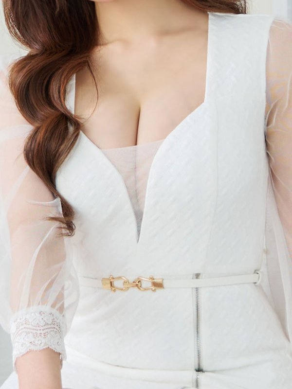 画像6: ボリュームシアースリーブ/チュール袖/ロングスリーブ/肌見せ/谷間見せ/背中見せ/タイト/ミニドレス/キャバドレス【S-Lサイズ/2カラー】[OF03B] 【IM】