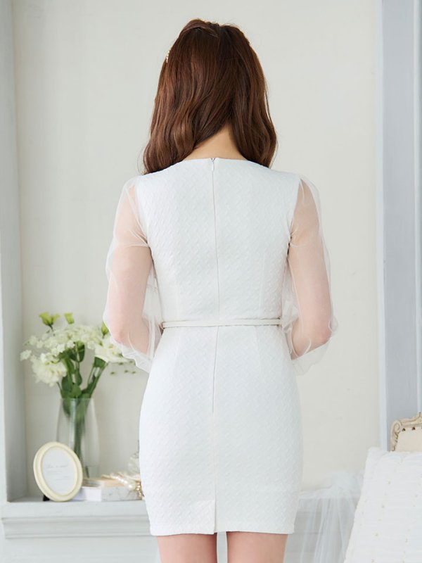 画像8: ボリュームシアースリーブ/チュール袖/ロングスリーブ/肌見せ/谷間見せ/背中見せ/タイト/ミニドレス/キャバドレス【S-Lサイズ/2カラー】[OF03B] 【IM】