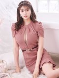 再入荷!マーメイドドレス/ワッフル生地/ボリューム袖/ギャザー/胸元透け/シアー/谷間見せ/背中隠し/ミニドレス/キャバドレス【XS-Mサイズ/1カラー】[OF08] 【IM】