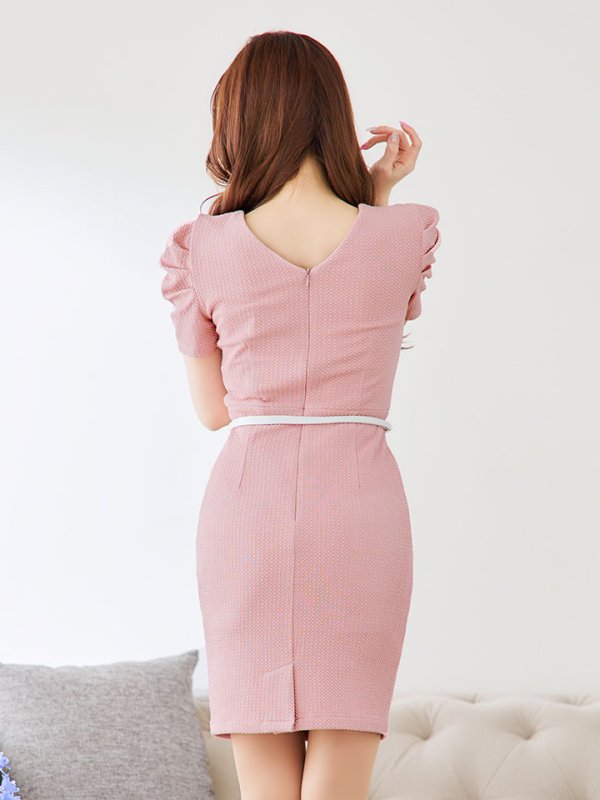 画像7: 再入荷！ボリューム袖/ポコポコ生地/半袖/胸元透け/シアー/谷間見せ/背中隠し/ミニドレス/キャバドレス【XS-Lサイズ/2カラー】[OF03B] 【IM】