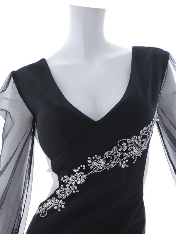 画像15: ビジュー刺繍チュール袖ドレス/レース/チュール/ビジュー/透け/ゴージャス/谷間見せ/キャバドレス/ミニドレス【S-Mサイズ/1カラー】[OF03B] 【IM】