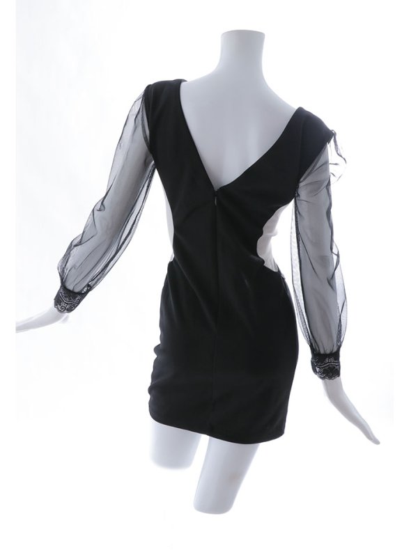 画像14: ビジュー刺繍チュール袖ドレス/レース/チュール/ビジュー/透け/ゴージャス/谷間見せ/キャバドレス/ミニドレス【S-Mサイズ/1カラー】[OF03B] 【IM】