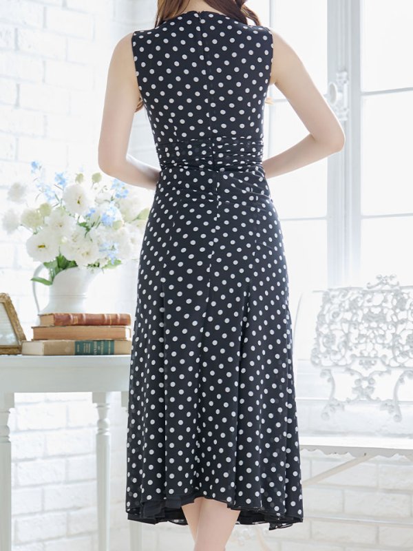 画像7: 水玉ワンピースドレス/フレアー/ノースリーブ/谷間見せ/背中隠し/ミディアムドレス/キャバドレス【S-Lサイズ/2カラー】[OF03B] 【IM】