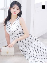 水玉ワンピースドレス/フレアー/ノースリーブ/谷間見せ/背中隠し/ミディアムドレス/キャバドレス【S-Lサイズ/2カラー】[OF03] 【IM】