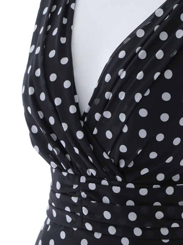 画像23: 水玉ワンピースドレス/フレアー/ノースリーブ/谷間見せ/背中隠し/ミニドレス/キャバドレス【XS-Mサイズ/2カラー】[OF03B] 【IM】