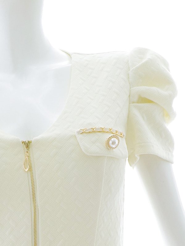 画像14: ショートタックスリーブドレス/ジップアップ/マーメイドスカート/パール/ボタン/谷間見せ/背中隠し/ミニドレス/キャバドレス【S-Lサイズ/1カラー】】[OF03B-X] 【IM】