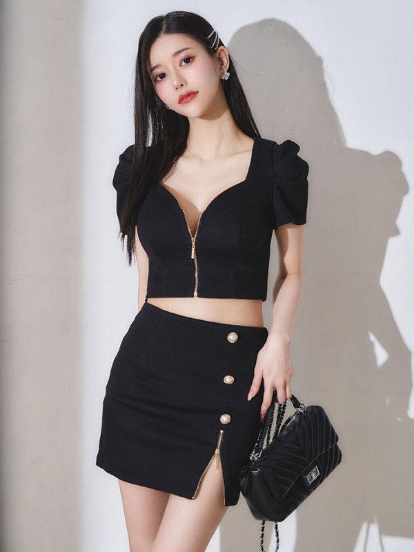 画像3: ワッフルセットアップドレス/ジップアップ/谷間見せ/背中隠し/タイト/ミニドレス/キャバドレス【XS-Mサイズ/1カラー】[OF03B] 【IM】