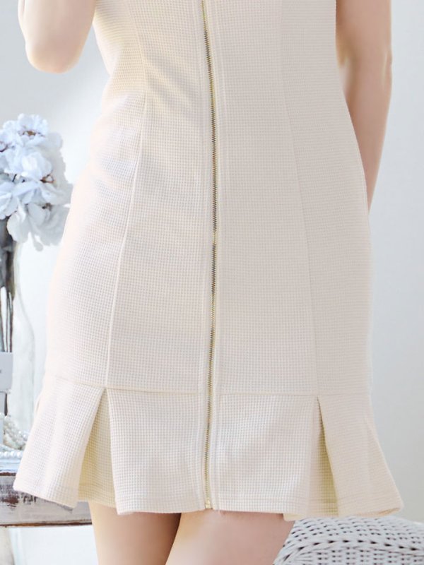 画像5: SALE!ワッフルフロントジップドレス/胸元オープンカット/プリーツスカート/谷間見せ/背中隠し/ミニドレス/キャバドレス【XS-Lサイズ/1カラー】[OF03B] 【IM】