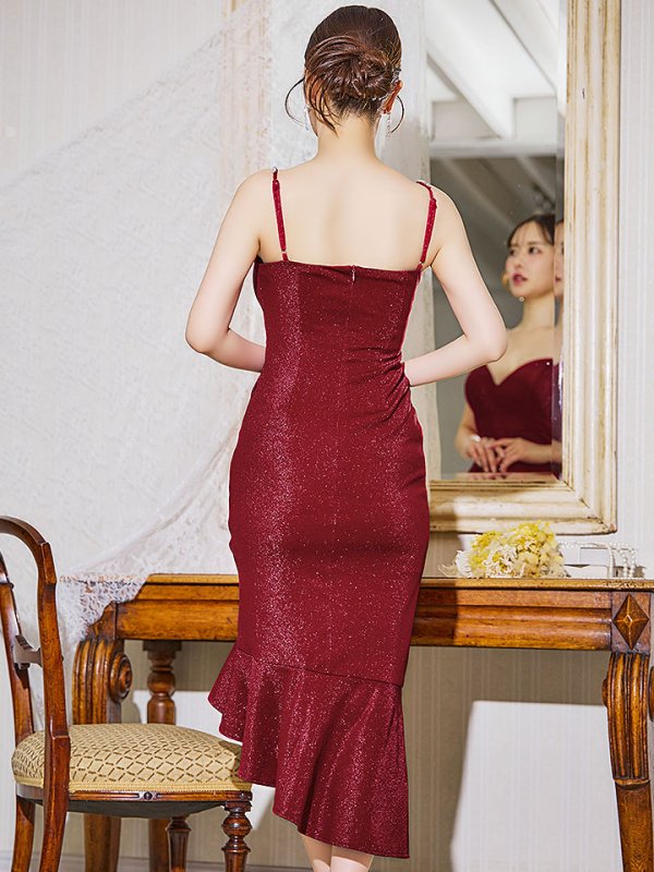 画像8: ラッフルフリルキャミソールドレス/アシンメトリー/マーメイド/ラメ/グリッター/ノースリーブ/谷間見せ/背中見せ/ミディアムドレス/キャバドレス【S-XLサイズ/4カラー】[OF03B]【IM】dzw