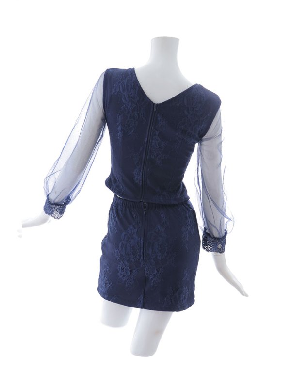 画像12: セットアップミニドレス/2ピース/刺繍レース/フロントジップ/チュール袖/キャバドレス/谷間見せ/ミニドレス/キャバドレス【XS-Lサイズ/1カラー】[OF03B] 【IM】