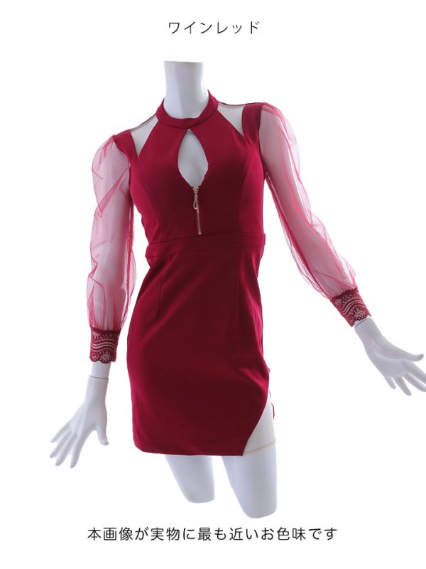 画像13: ジップアップドレス/チュール/透け感/刺繍/谷間見せ/背中隠し/ミニドレス/キャバドレス【IM】【S-Lサイズ/1カラー】[OF03B] 【IM】dzw