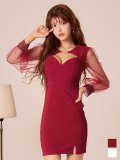SALE!シアースリーブストレッチタイトミニドレス/キャバドレス【XS-Lサイズ/2カラー】[OF03] 【IM】