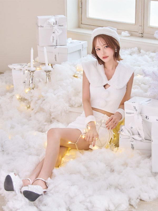 画像21: 【即日発送！】【サンタコス 5点セット】【XS-Lサイズ/1カラー】ファーティペット付きニットセットアップサンタコスプレ(SLG001)(SFB001)[OF03]