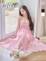 【sifeel/シフィール】新色登場！キャミソール/フロントジップ/花柄/シフォン/レース/レイヤード/フレア/ワンピースドレス/キャバドレス【XS-Lサイズ/4カラー】[OF03] 【IM】