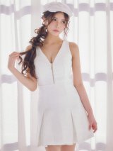 ノースリーブ/フロントジップ/プリーツ/フレア/ツイード/ミニドレス/キャバドレス【XS-Mサイズ/1カラー】[OF03] 【IM】