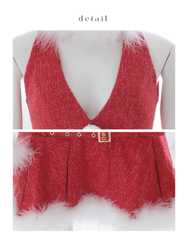 画像21: 【即日発送】【サンタ】ホルターネックローライズベルトプリーツサンタコスプレ【コスプレ4点セット】【XS-Mサイズ/1カラー】[OF03]