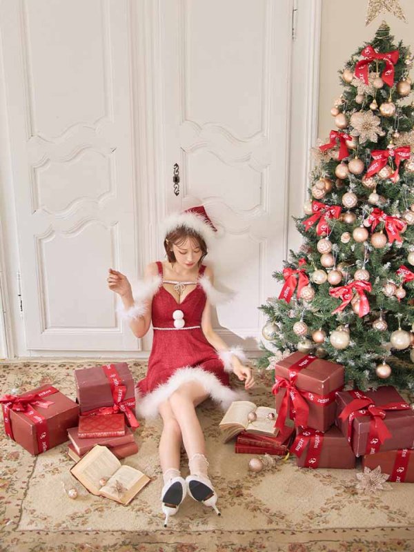 画像11: 【即日発送】【サンタ】フロントリボンオフショルフレアサンタコスプレ【コスプレ4点セット】【S-Mサイズ/1カラー】[OF03]