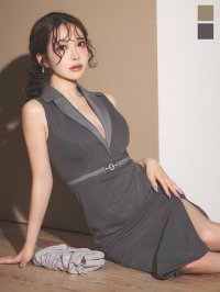 襟付きタイトミディアムドレス/キャバドレス【S-Mサイズ/2カラー】[OF03]【IM】dzq