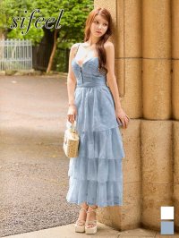 送料無料！【sifeel/シフィール】花柄/刺繍/レース/フロントジップ/キャミソール/ティアード/フリル/ミディアムドレス/キャバドレス【S-Lサイズ/2カラー】[OF03]【IM】LD