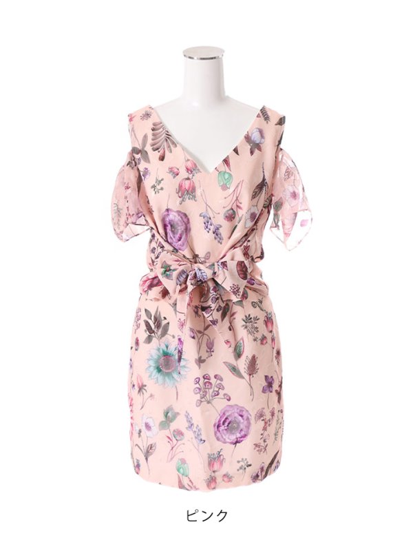 画像7: フラワープリントセットアップワンピース/オープンショルダー/花柄/キャバドレス/パッド無し/ミニドレス【S-Mサイズ/1カラー】[HC02]