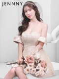 【JENNNY】オフショルツイードドレス/レース/フレア/フリル/ノースリーブ/谷間見せ/背中見せ/ミニドレス/キャバドレス【S-Lサイズ/1カラー】[OF04]【KND】